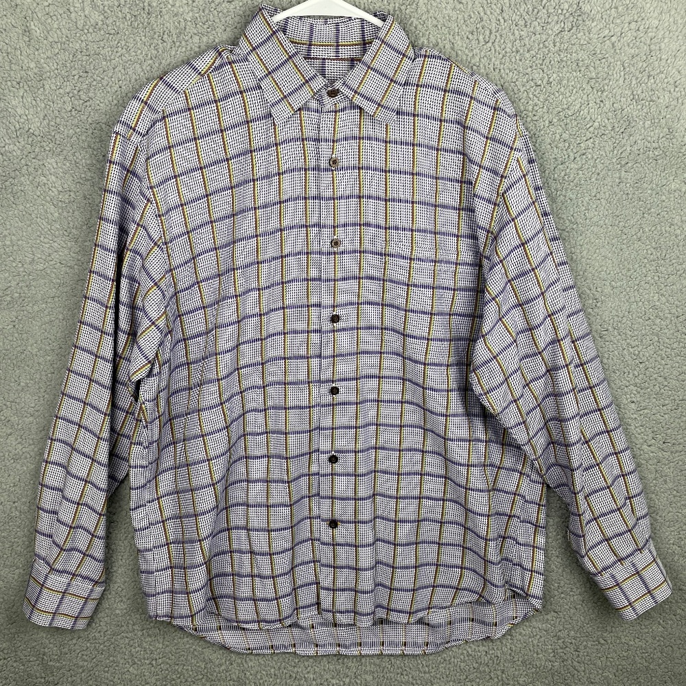 ROBERT TALBOTT CARMEL Button Down Dress Shirt Mens L L/S 100% Cotton Plaid
